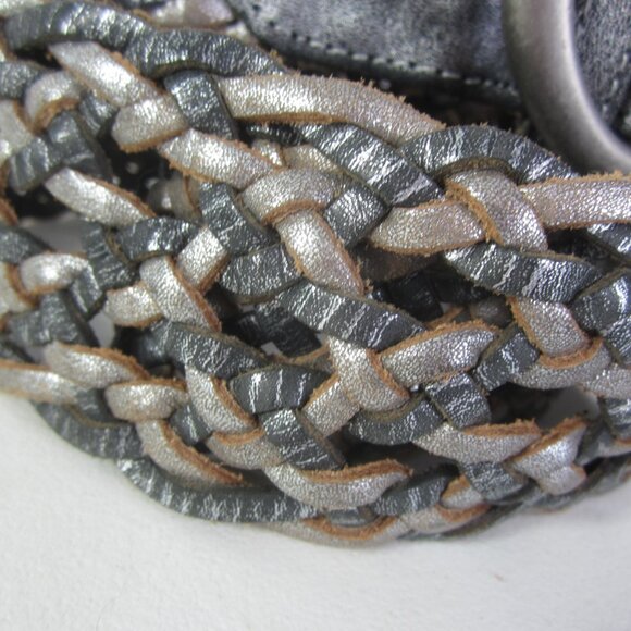 New LInea Pelle Women S Metallic Bronze Pewter Woven Leather Wide Belt 28\